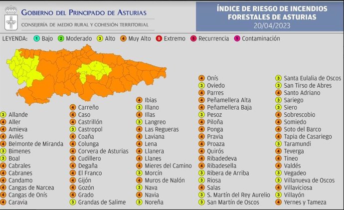 Mapa de riesgo de incendios forestales.