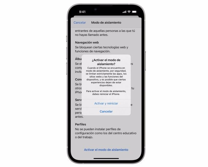 El modo de aislamiento de iOS 16