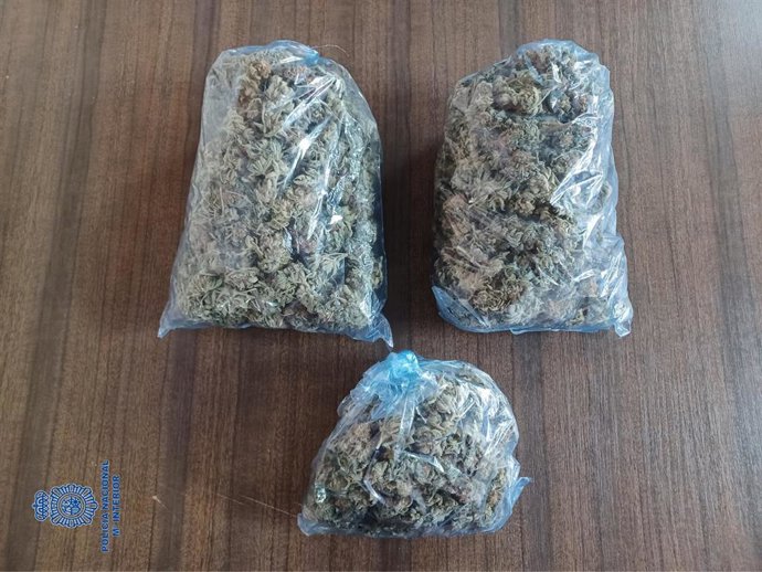Las tres bolsas de marihuana intervenidas.