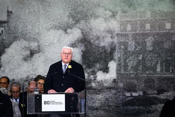 El presidente de Alemania, Frank-Walter Steinmeier, durante un acto en homenaje por el 80 aniversario del levantamiento judío en el Gueto de Varsovia