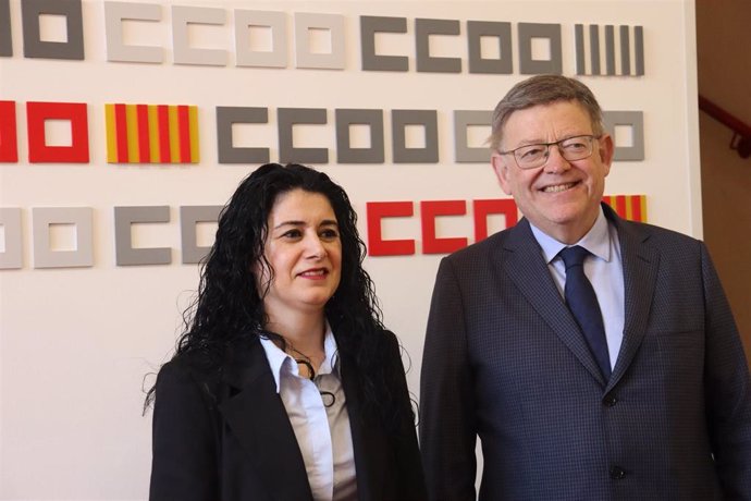 El presidente de la Generalitat, Ximo Puig, y la secretaria general de CCOO, Ana García