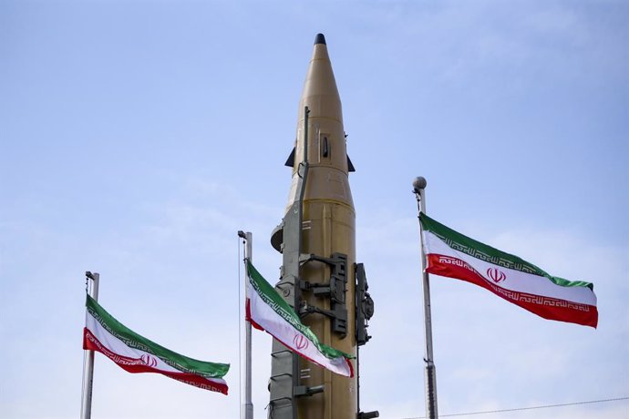 Archivo - February 11, 2023, Tehran, Tehran, Iran: Iran's domestically built missiles, Sejjil are displayed during the annual rally commemorating Iran's 1979 Islamic Revolution.