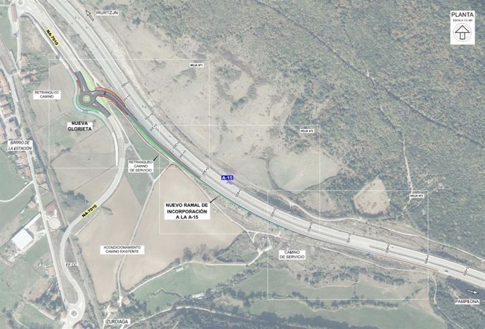 Rotonda y nuevo acceso desde Izurdiaga a la AP-15 en dirección Pamplona.