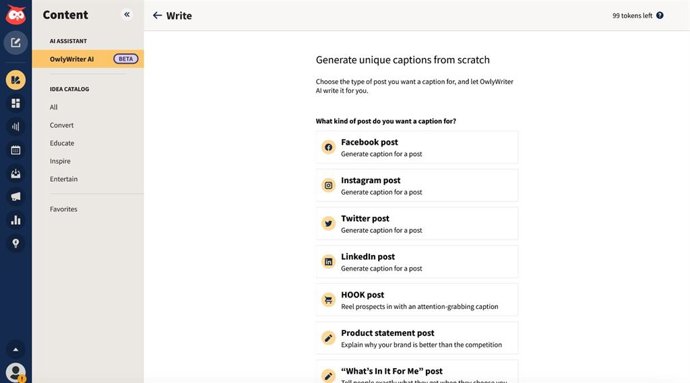 Herramienta de inteligencia artificial OwlyWriter AI, para generar contenidos para RRSS