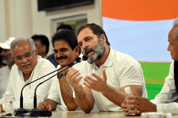 March 25, 2023, New Delhi, Delhi, India: Former Congress President Rahul Gandhi who Disqualifeid as Member of Parliamet from Loksabha in Defimation case,  Comments in Rally on Modi Community surname, at his First press conference after Disqualifeid , at