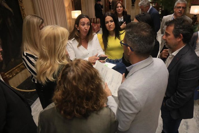 Concejales de los grupos de la oposición conversan antes del Pleno del Ayuntamiento de Córdoba.