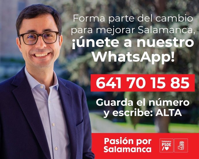 Imagen promocional de la línea de WhatsApp abierta por la candidatura de José Luis Mateos en Salamanca.