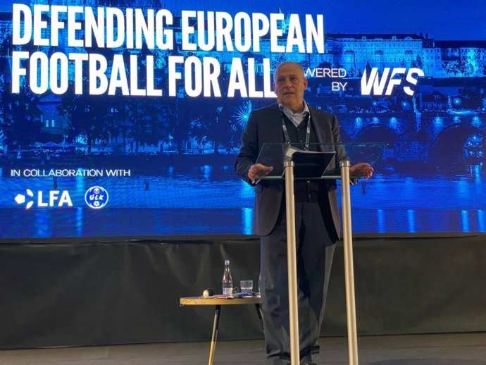 Javier Tebas durante su participación en el foro 'Defendiendo el Fútbol Europe para Todos'