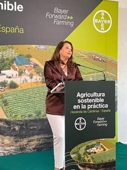 Carmen Crespo, consejera de Agricultura, Pesca, Agua y Desarrollo Rural, en las jornadas de Bayer.