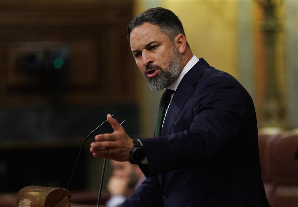 El líder de VOX, Santiago Abascal, interviene durante una sesión plenaria en el Congreso de los Diputados.
