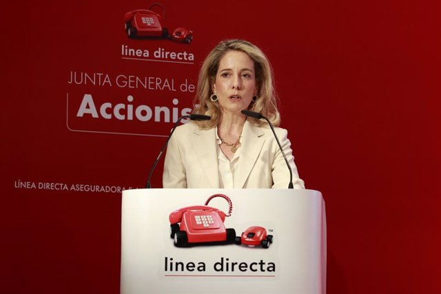 La consejera delegada de Línea Directa Aseguradora, Patricia Ayuela, durante su intervención en la junta general de accionistas 2023 de la empresa.