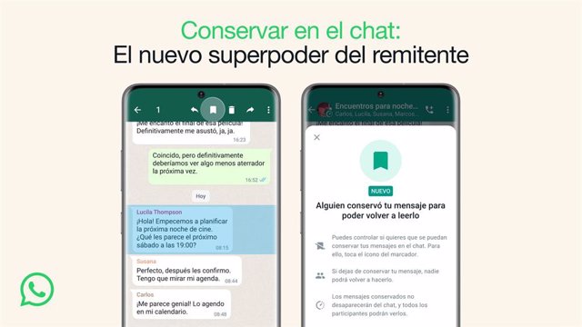 WhatsApp implementa a nivel global la nueva función 'Conservar en el chat'.