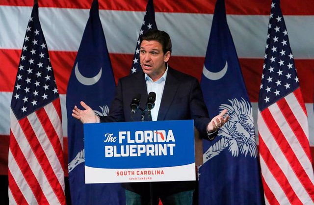 April 20, 2023, Spartanburg, South Carolina, USA: Florida Gov. RON DESANTIS speaks to a crowd gathered at the North Baptist Church in Spartanburg, South Carolina, on Wednesday. DeSantis is scheduled to host a series of events across South Carolina as a pa