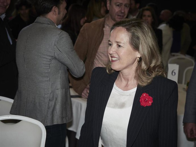 La vicepresidenta primera y ministra de Economía y Transformación Digital, Nadia Calviño, durante el desayuno informativo