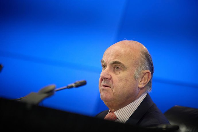 El vicepresidente del Banco Central Europeo (BCE), Luis de Guindos, interviene en un acto el 21 de abril de 2023.