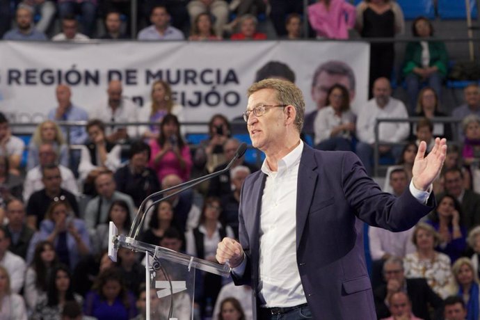 Alberto Núñez Feijóo en Murcia, en un acto del PP para presentar a los candidatos municipales