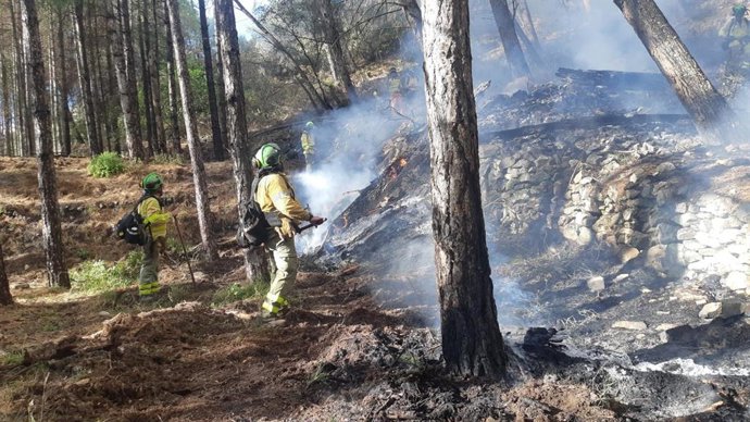 Bomberos del Infoca trabajan en un incendio en Alcaucín