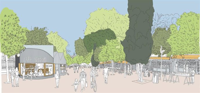 Dibujo del café cultural polivalente que se instalará en la Cuesta de Moyano.