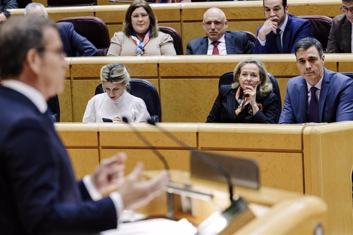 Archivo - El líder del PP, Alberto Núñez Feijóo, comparece en un pleno del Senado, a 31 de enero de 2023, en Madrid (España). Esta comparecencia es la primera de este año que ha confrontado a Sánchez y al líder del PP, Alberto Núñez Feijóo. 