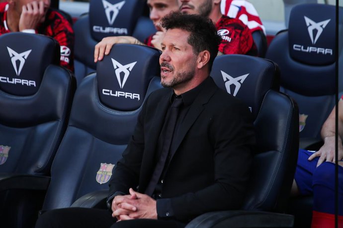 Diego Pablo Simeone, head coach of Atletico de Madrid, looks on during the spanish league, La Liga Santander, football match played between FC Barcelona and Atletico de Madrid at Spotify Camp Nou stadium on April 23, 2023, in Barcelona, Spain.