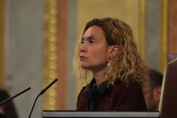 La presidenta del Congreso, Meritxell Batet, durante una sesión plenaria, en el Congreso de los Diputados, a 29 de marzo de 2023, en Madrid (España).  La ministra de Defensa comparece para explicar la ayuda militar de España a Ucrania y la decisión del 