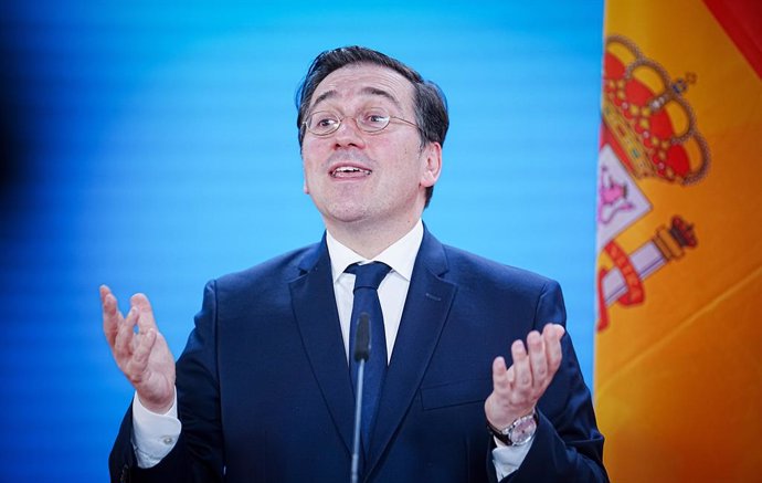21 April 2023, Berlin: Jose Manuel Albares Bueno, Spain's Foreign Minister, speaks during a joint a press conference with his German counterpart Annalena Baerbock (not picture). Photo: Kay Nietfeld/dpa