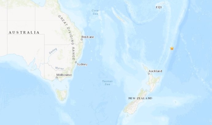 Epicentro del terremoto de magnitud 7,1 en la escala abierta de Richter en Nueva Zelanda