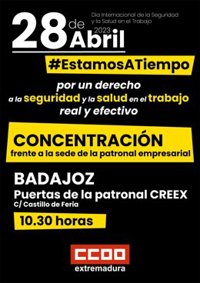 CCOO se concentra el viernes frente a la sede de la Creex para pedir la protección de la seguridad de los trabajadores