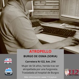 Gráfico elaborado por el 112 con datos del atropello a una mujer en la N-122 en El Burgo de Osma