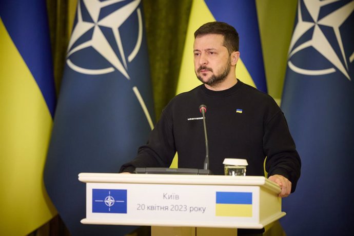 April 20, 2023, Ukraine, Ukraine, Ukraine: Ukrainian President Volodymyr Zelensky meets with NATO Secretary General in Kyiv on April 20, 2023