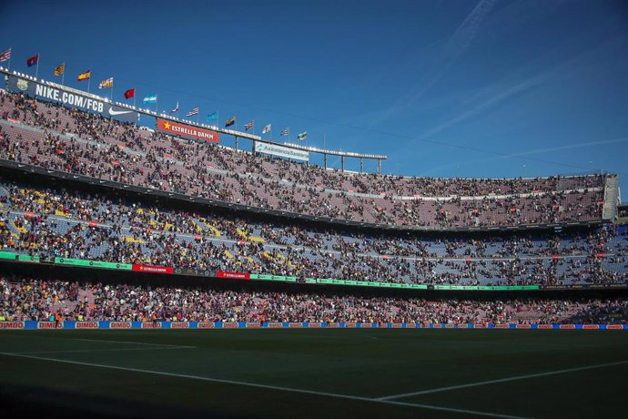 General view inside Camp Nou stadium during the spanish league, La Liga Santander, football match played between FC Barcelona and Atletico de Madrid at Spotify Camp Nou stadium on April 23, 2023, in Barcelona, Spain.