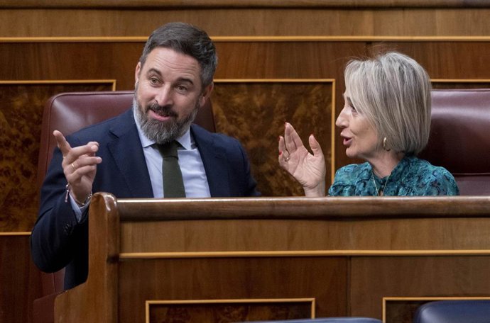 Archivo - El Presidente Nacional de Vox, Santiago Abascal, durante una sesión plenaria en el Congreso de los Diputados