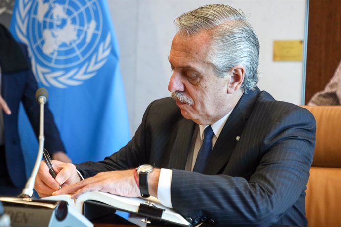 March 28, 2023, New York City, NY, USA: Alberto Fernández President of Argentina during a meeting with United Nations Secretary General António Guterres at UN Headquarters in New York, United States, on Tuesday, March 28, 2023.