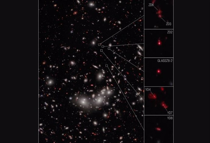 Estas siete galaxias son las más antiguas confirmadas espectroscópicamente como parte de un cúmulo en desarrollo.