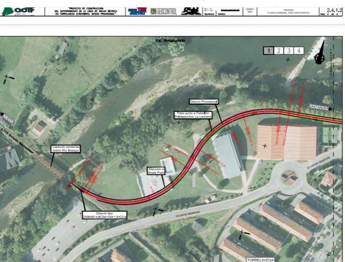 Trazado de la vía auxiliar para el soterramiento de Torrelavega