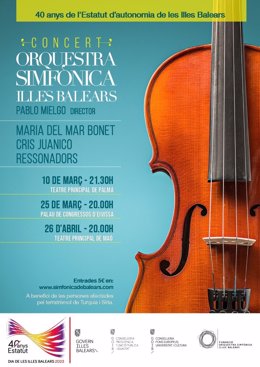 Cartel del concierto que la Orquesta Sinfónica de Baleares ofrece este miércoles en el Teatro Principal de Mahón por los 40 años del Estatut d'Autonomia