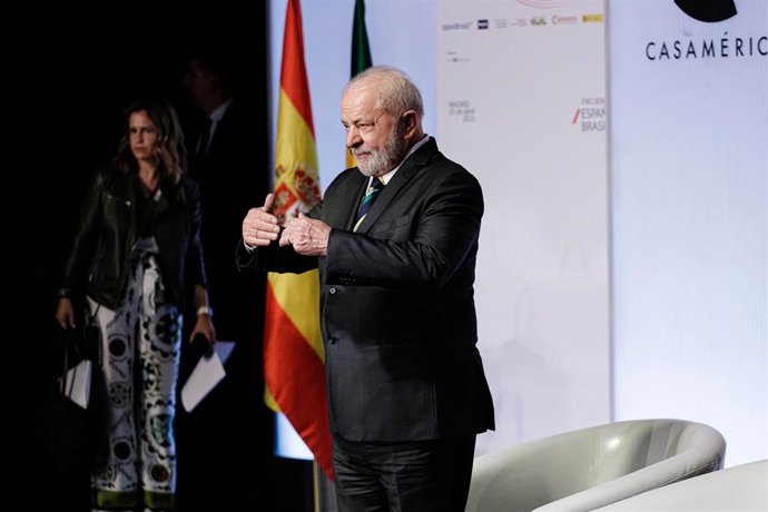 El presidente de la República de Brasil, Luiz Inácio Lula da Silva, durante la clausura del Encuentro Empresarial España-Brasil, en Casa de América