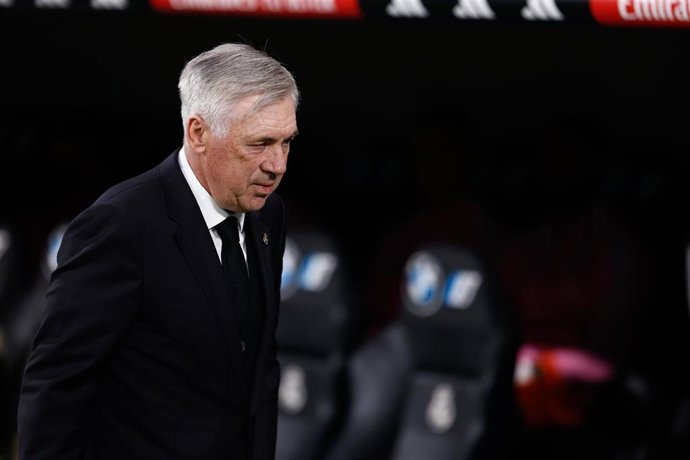 Carlo Ancelotti, head coach of Real Madrid, looks on during the spanish league, La Liga Santander, football match played between Real Madrid and RC Celta de Vigo at Santiago Bernabeu stadium on April 22, 2023, in Madrid, Spain.