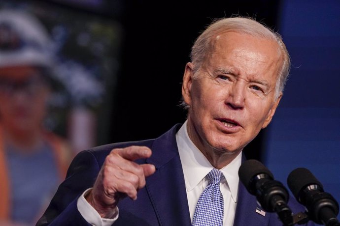 April 25, 2023, WASHINGTON, DISTRICT OF COLUMBIA, USA: US President Joe Biden delivers remarks on his investing in America agenda at the North America's Building Trades Unions Legislative Conference in Washington, DC, USA, 25 April 2023. This morning Pr