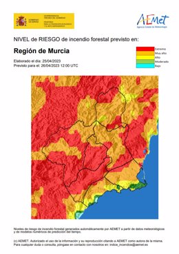 Mapa que muestra el nivel de riesgo de incendios forestales