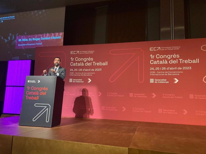 El conseller de Empresa y Trabajo de la Generalitat, Roger Torrent, en la clausura del I Congrés Catal del Treball