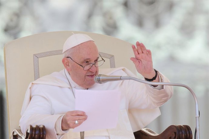 26 April 2023, Vatican, Vatican City: Pope Francis attends Wednesday general audience at St. Peter's square in The Vatican. Photo: Evandro Inetti/ZUMA Press Wire/dpa