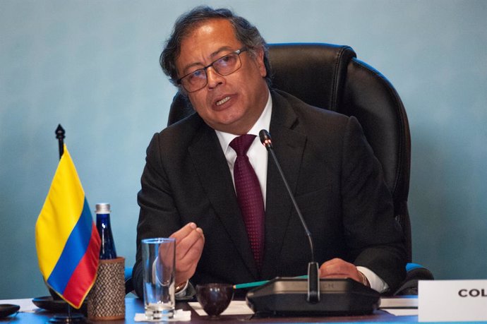 April 25, 2023, Bogota, Cundinamarca, Colombia: Colombian president Gustavo Petro speaks during the International Conference About Venezuela's Political Process in Bogota, Colombia, April 25, 2023.