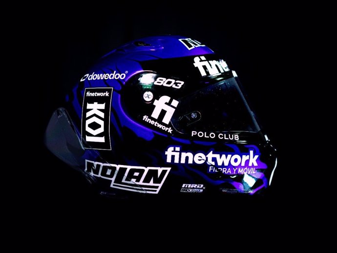 Casco que lucirán los pilotos del Finetwork Team en el GP de España 2023.