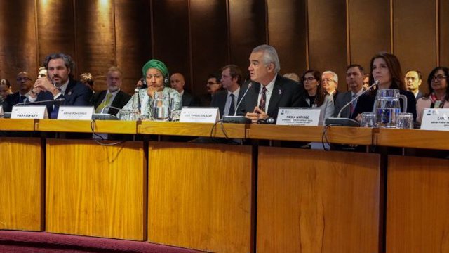 el Ministro de Relaciones Exteriores de Argentina, Santiago Cafiero; la Vicesecretaria General de las Naciones Unidas, Amina Mohammed; el Secretario Ejecutivo de la CEPAL, José Manuel Salazar-Xirinachs; y la Vicepresidenta del ECOSOC, Paula Narváez 