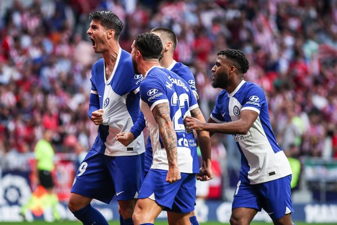 Alvaro Morata of Atletico de Madrid celebrates a goal during the Spanish League, La Liga Santander, football match played between Atletico de Madrid and RCD Mallorca at Civitas Metropolitano stadium on April 26, 2023, in Madrid, Spain.