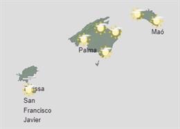 Mapa meteorológico de Baleares, a 27 de abril de 2023.