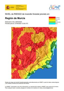 Mapa que muestra el nivel de riesgo de incendios forestales