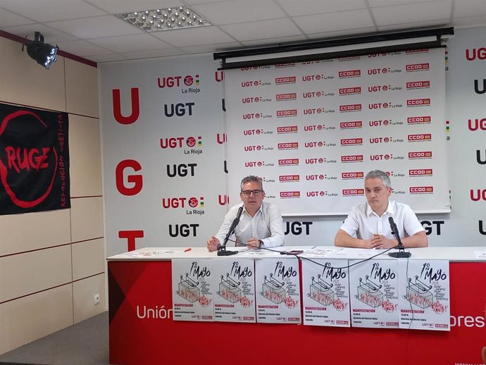 Los secretarios generales de UGT y CCOO La Rioja, Jesús Izquierdo y Jorge Ruano, respectivamente