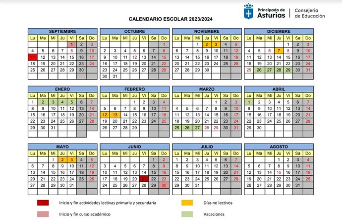 Calendario escolar 2023/2024 en Asturias